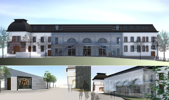 Entwurf Ansicht Fassade Posthof / Technikgebäude / Glasanbau